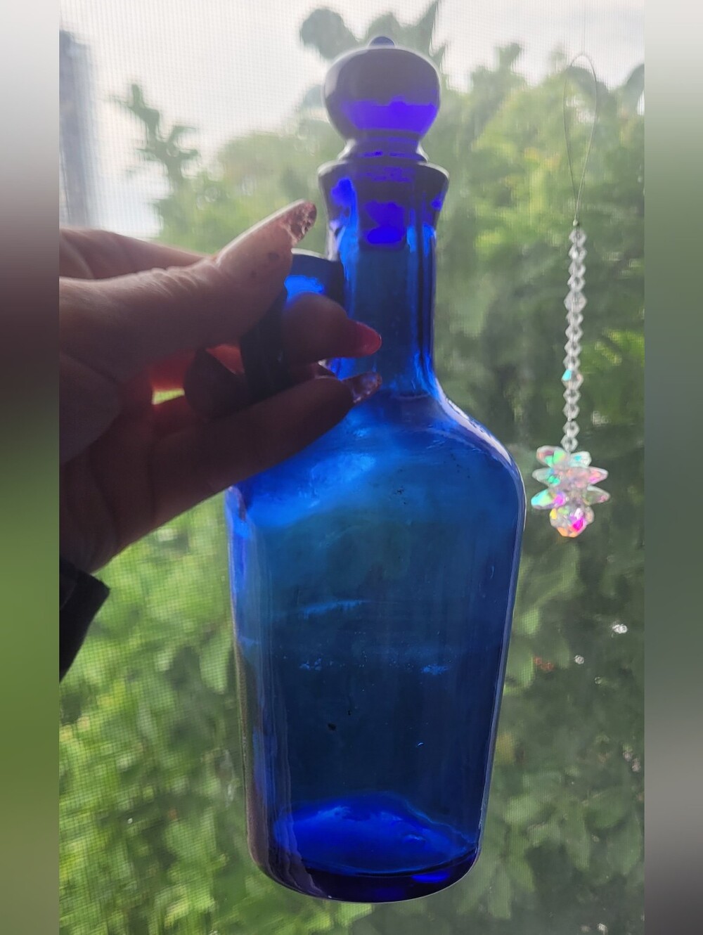 Cobalt Blue Glass Decanter Bottle With Topper - Unbranded